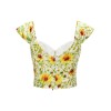 Yellow Sunflower Sweetheart Collar Crop Top