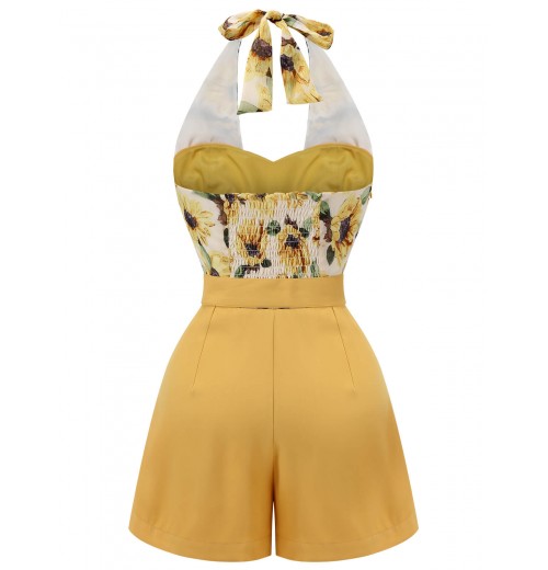 Yellow  Sunflower Halter Romper