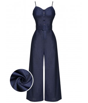 Navy Blue  Cowboy Solid Strap Jumpsuit