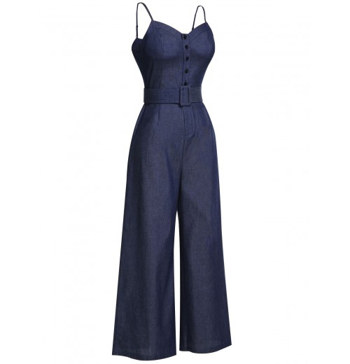 Navy Blue  Cowboy Solid Strap Jumpsuit