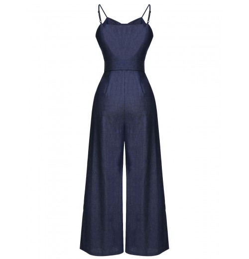 Navy Blue  Cowboy Solid Strap Jumpsuit