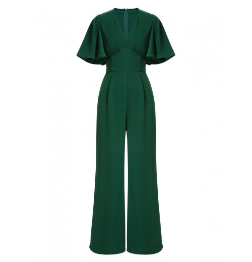 Green  Solid V-Neck Jumpsuit