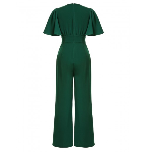 Green  Solid V-Neck Jumpsuit