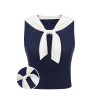 Navy Blue  Solid Sailor Collar Blouse