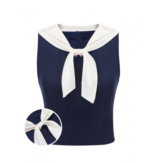 Navy Blue  Solid Sailor Collar Blouse