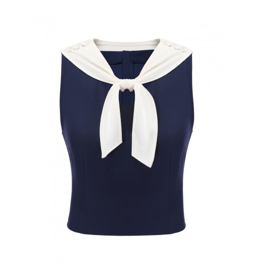 Navy Blue  Solid Sailor Collar Blouse