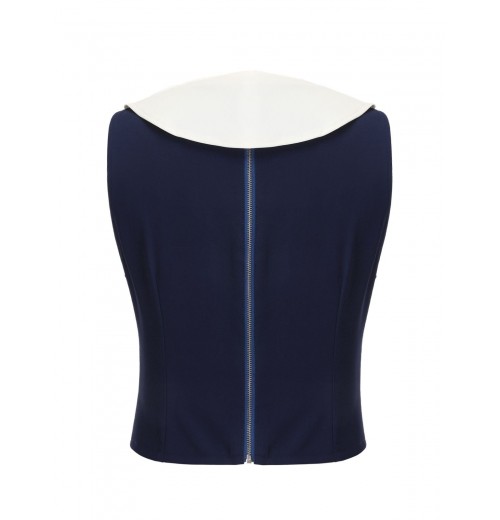 Navy Blue  Solid Sailor Collar Blouse