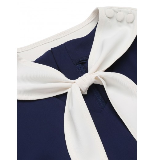 Navy Blue  Solid Sailor Collar Blouse