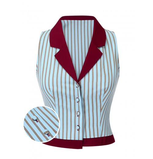 Blue  Stripes Patchwork Sleeveless Blouse