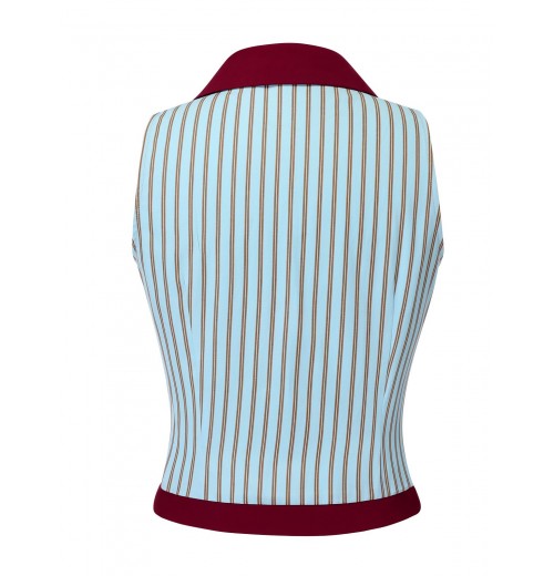 Blue  Stripes Patchwork Sleeveless Blouse