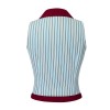 2PCS  Blue Stripes Patchwork Blouse & Red Solid Shorts