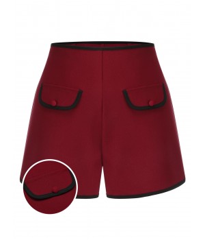 Red  Elastic Waist Solid Shorts