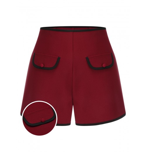 Red  Elastic Waist Solid Shorts