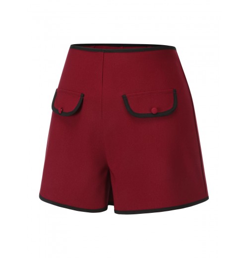 Red  Elastic Waist Solid Shorts