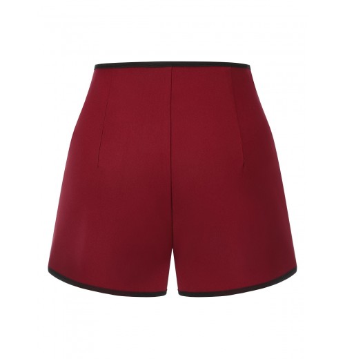 Red  Elastic Waist Solid Shorts