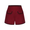 Red  Elastic Waist Solid Shorts