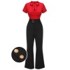 2PCS  Red Tie-Up Blouse & Black Pants