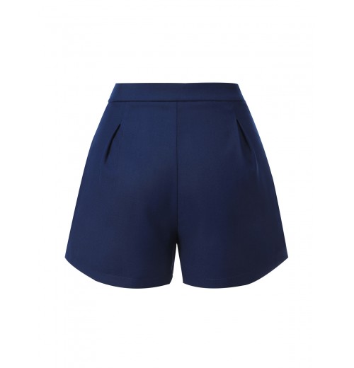 Navy Blue  Solid Button Shorts