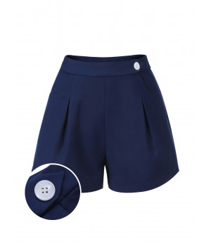 Navy Blue  Solid Button Shorts