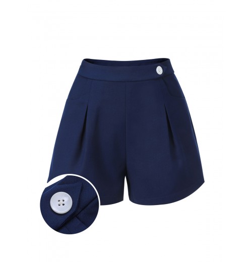 Navy Blue  Solid Button Shorts