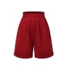 Red  Pleated Turn Over Shorts