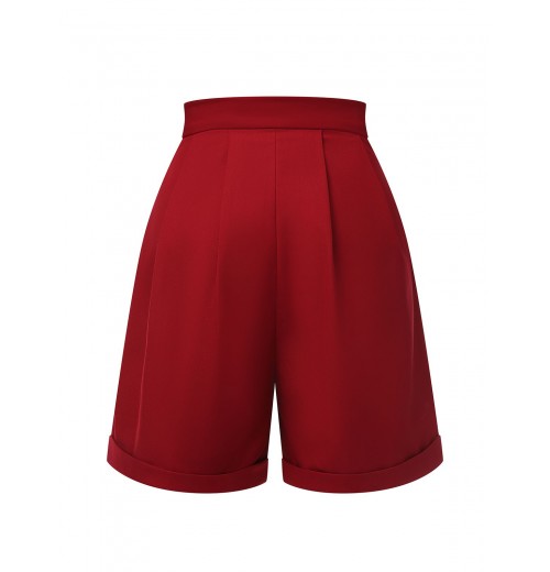 Red  Pleated Turn Over Shorts