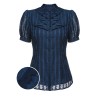 2PCS Navy Blue  Stand Collar Shirt & Solid Wrap Skirts