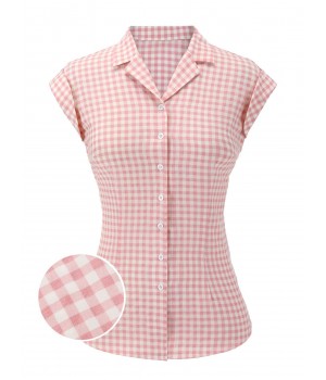 Pink  Gingham Plaid Lapel Shirt