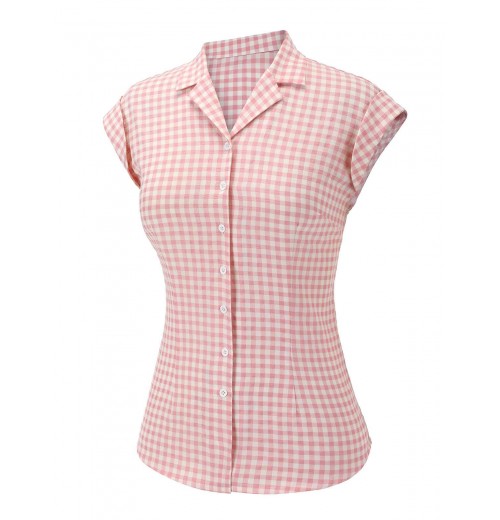 Pink  Gingham Plaid Lapel Shirt