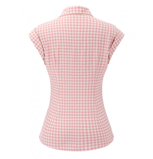 Pink  Gingham Plaid Lapel Shirt