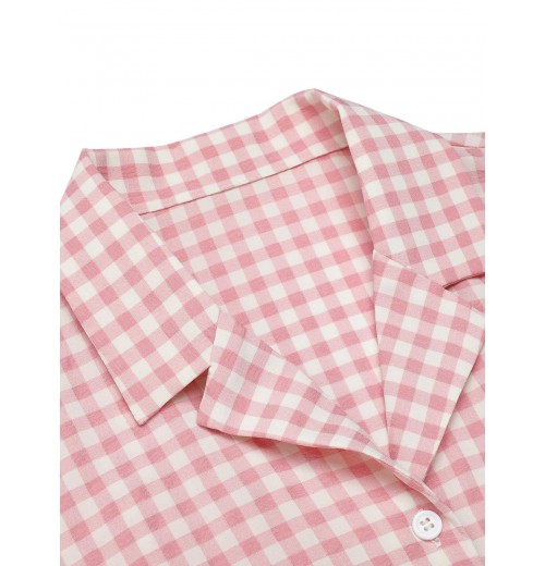 Pink  Gingham Plaid Lapel Shirt