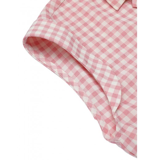 Pink  Gingham Plaid Lapel Shirt