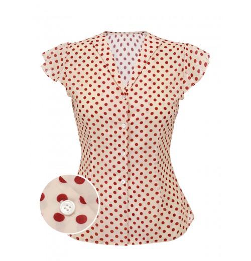  Red Polka Dot Fly Sleeve Blouse