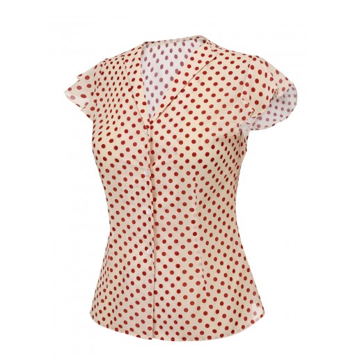  Red Polka Dot Fly Sleeve Blouse