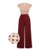 2PCS  Red Polka Dot Blouse & Burgundy Pants