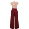 2PCS  Red Polka Dot Blouse & Burgundy Pants