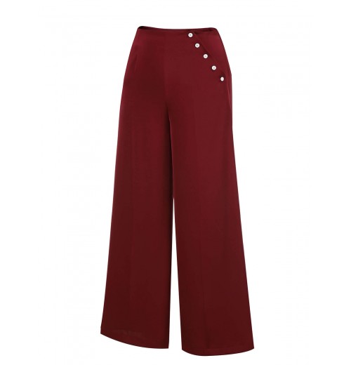 Red  Burgundy Button Wide leg Pants