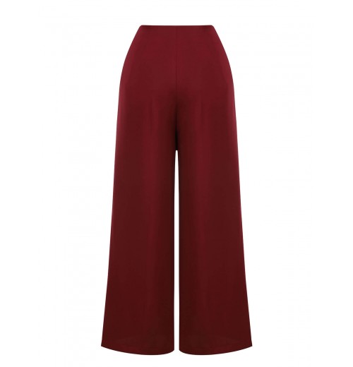 Red  Burgundy Button Wide leg Pants