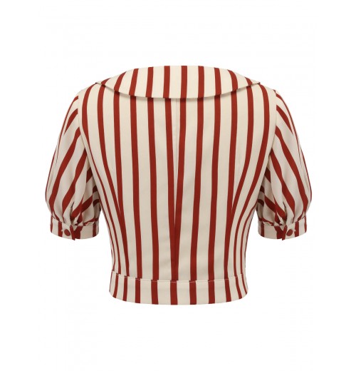 2PCS Orange Red  Striped Blouse & Pleated Skirt