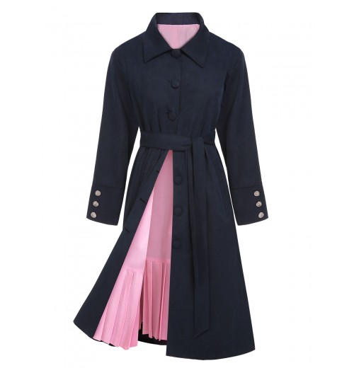 Pre-Sale Dark Blue  Solid Belted Coat