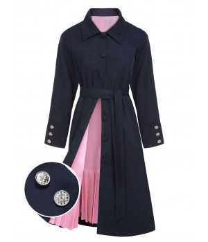 Pre-Sale Dark Blue  Solid Belted Coat