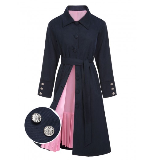 Pre-Sale Dark Blue  Solid Belted Coat