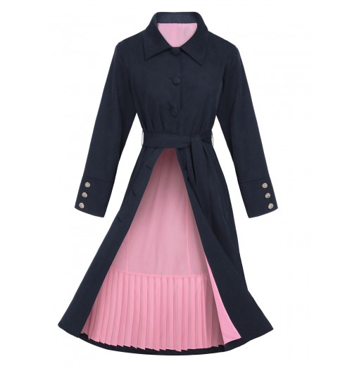 Pre-Sale Dark Blue  Solid Belted Coat