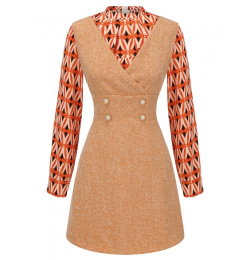 2PCS  Orange Blouse & Tweed Mini Dress