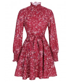 Plus Size Wine Red  Ruffles Floral Dress