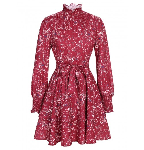 Plus Size Wine Red  Ruffles Floral Dress