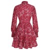 Plus Size Wine Red  Ruffles Floral Dress