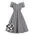 Plus Size Black&White  Off-shoulder Gingham Plaid Dress