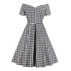 Plus Size Black&White  Off-shoulder Gingham Plaid Dress