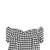 Plus Size Black&White  Off-shoulder Gingham Plaid Dress